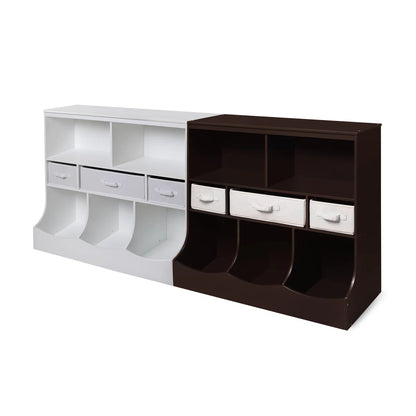 Kids Toy Storage Unit: Compact Wooden Organiser with Fabric Bins
