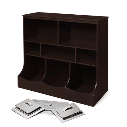 Kids Toy Storage Unit: Compact Wooden Organiser with Fabric Bins