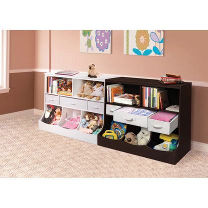 Kids Toy Storage Unit: Compact Wooden Organiser with Fabric Bins