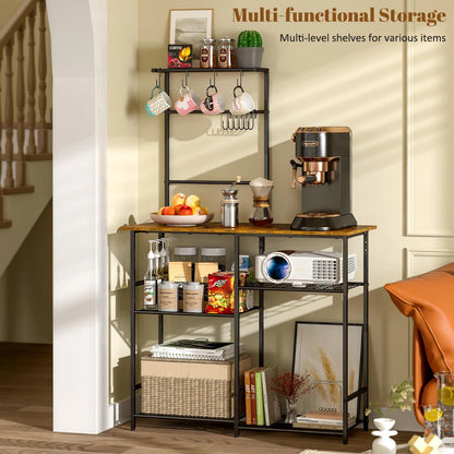 Kitchen Rack: Rustic Brown 6-Tier Coffee Bar Station, Kitchen Stand With 10 S Hooks, Microwave Stand With Adjustable Shelves, and Baker's Rack With Storage