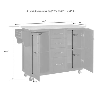 Kitchen Island Table: 51.5'' Wide Mahogany Finish Cart with Granite Top, Drawers, Cabinets & Locking Wheels