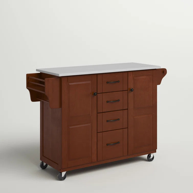 Kitchen Island Table: 51.5'' Wide Mahogany Finish Cart with Granite Top, Drawers, Cabinets & Locking Wheels