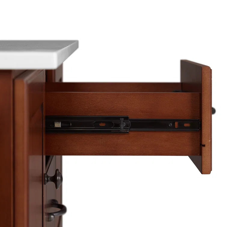 Kitchen Island Table: 51.5'' Wide Mahogany Finish Cart with Granite Top, Drawers, Cabinets & Locking Wheels