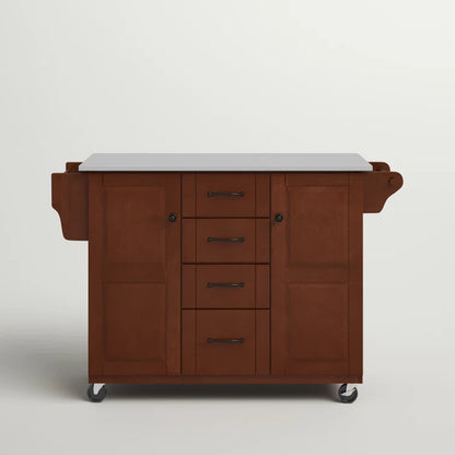 Kitchen Island Table: 51.5'' Wide Mahogany Finish Cart with Granite Top, Drawers, Cabinets & Locking Wheels