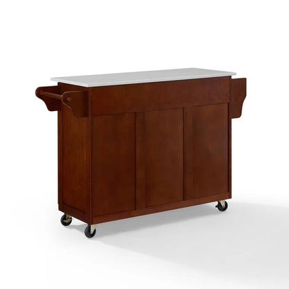 Kitchen Island Table: 51.5'' Wide Mahogany Finish Cart with Granite Top, Drawers, Cabinets & Locking Wheels