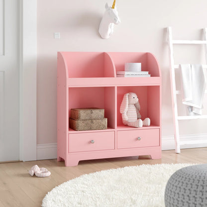 Kids Toy Storage Unit: 3-Tier Wooden Mixed Storage Cubby with Drawers – Pink