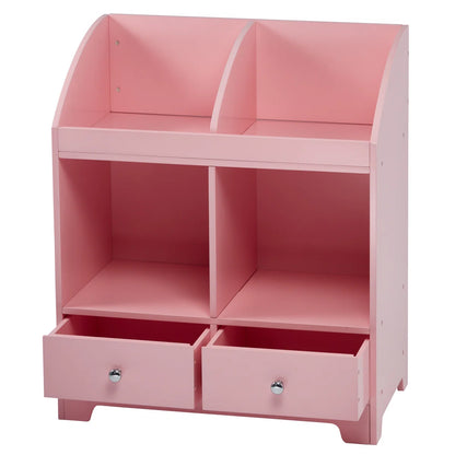 Kids Toy Storage Unit: 3-Tier Wooden Mixed Storage Cubby with Drawers – Pink
