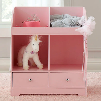 Kids Toy Storage Unit: 3-Tier Wooden Mixed Storage Cubby with Drawers – Pink