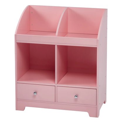 Kids Toy Storage Unit: 3-Tier Wooden Mixed Storage Cubby with Drawers – Pink