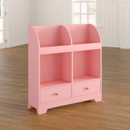 Kids Toy Storage Unit: 3-Tier Wooden Mixed Storage Cubby with Drawers – Pink