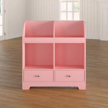 Kids Toy Storage Unit: 3-Tier Wooden Mixed Storage Cubby with Drawers – Pink