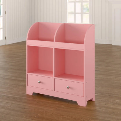 Kids Toy Storage Unit: 3-Tier Wooden Mixed Storage Cubby with Drawers – Pink