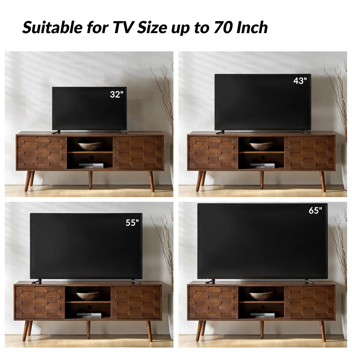 tv panel: 63" mid-century TV panel with power outlets and cable management system