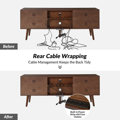 tv panel: 63" mid-century TV panel with power outlets and cable management system