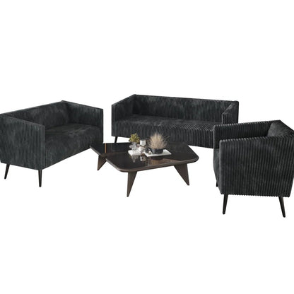 Luxury Sofa Sets: 3-Piece Velvet Sofa Set with Chair, Loveseat & Sofa in Stylish Vertical Design