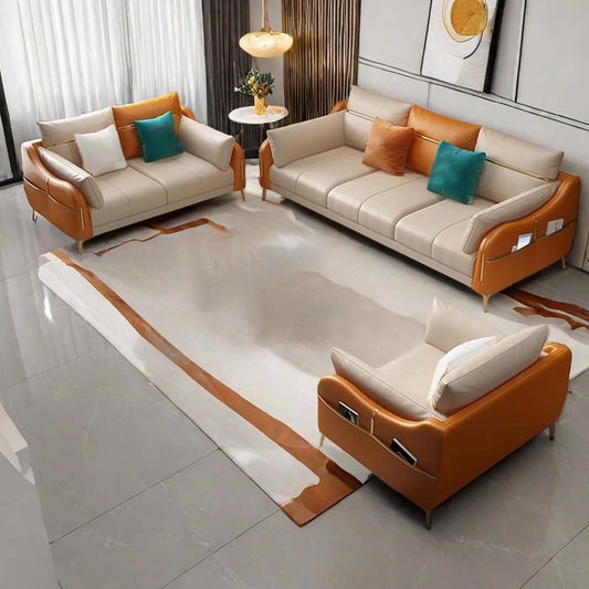 7 Seater Sofa Set: Simple Light Luxury Faux Leather Living Room