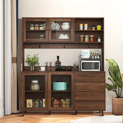 Microwave Stands: Stylish Sideboard Cabinet with Shelves, Space Drawers, and Glass Doors