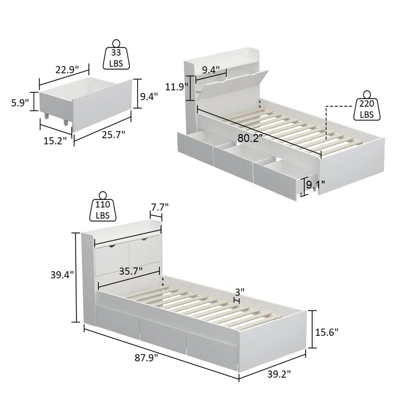 Single Bed: 5 Drawer Storage Bed