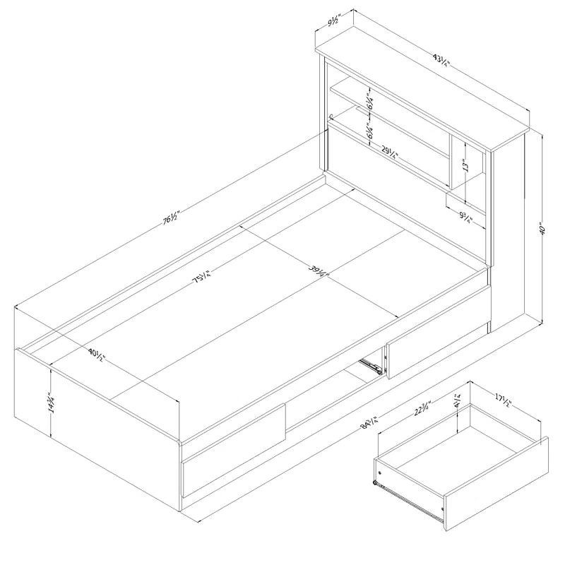 Single Bed: Platform Bed With Headboard Storage