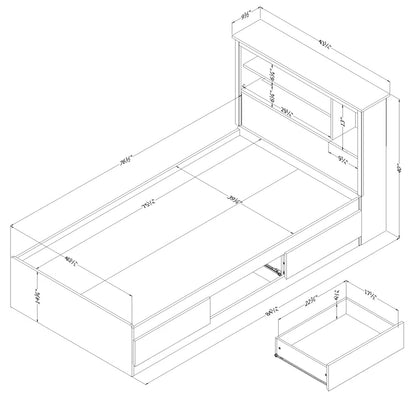 Single Bed: Platform Bed With Headboard Storage