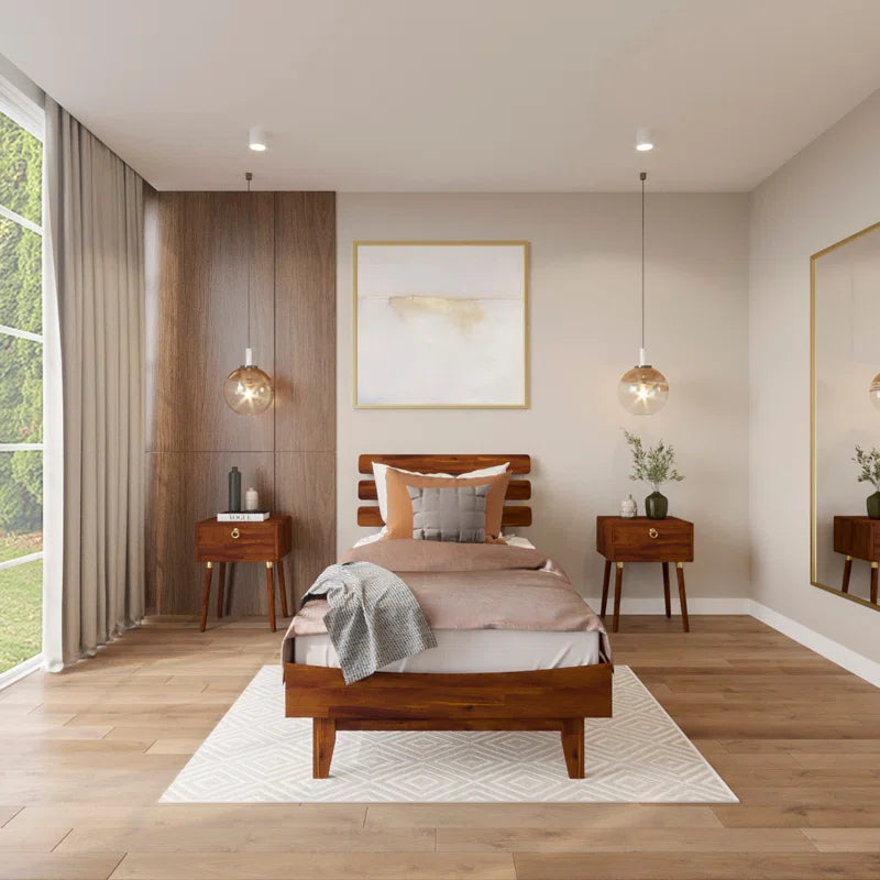 Single Bed: Solid Wood Bed Frame