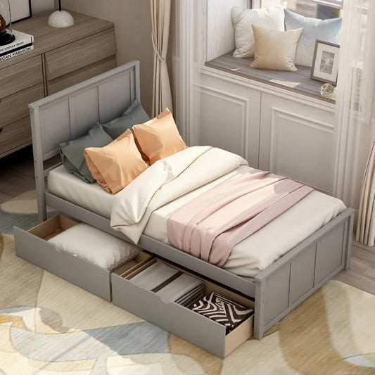Single Bed: Solid Wood Storage Bed