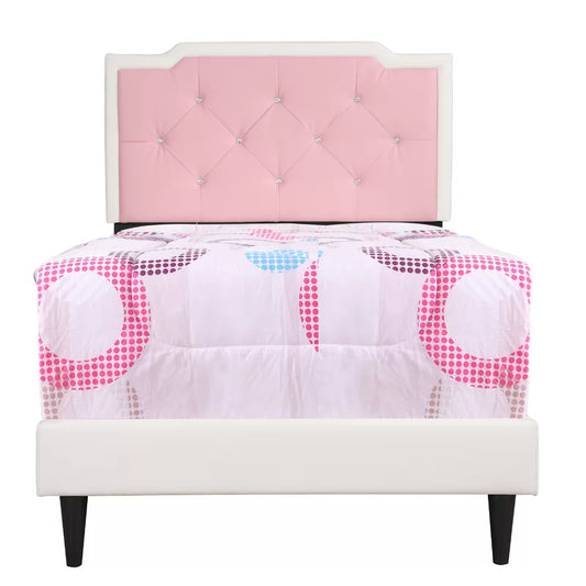Single Bed: Upholstered Bed Pink&White
