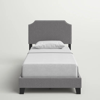 Single Bed: Upholstered Modern Bed Gray