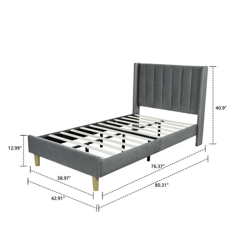 Single Bed: Upholstered Platform Bed Gray