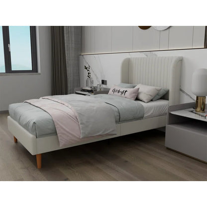 Single Bed: Upholstered Platform Bed White
