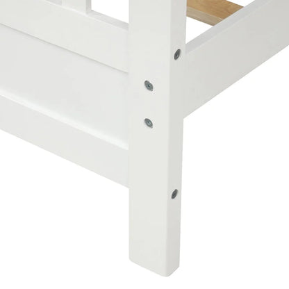 Single Bed: White Solid Wood Bed