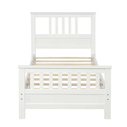 Single Bed: White Solid Wood Bed