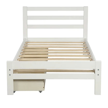 Single Bed: Wood Platform Bed with Two Drawers