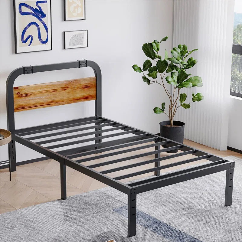 Single Bed: Wood and Black Metal Bed