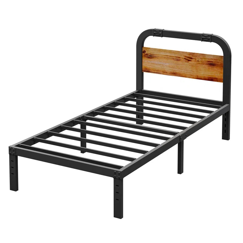 Single Bed: Wood and Black Metal Bed