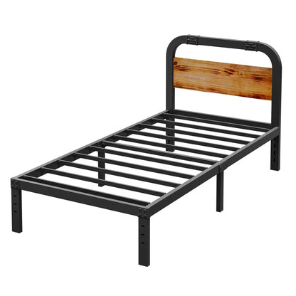 Single Bed: Wood and Black Metal Bed