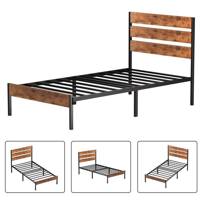 Single Bed: Wooden Bed Brown