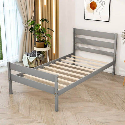 Single Bed: Wooden Platform Bed Without Storage