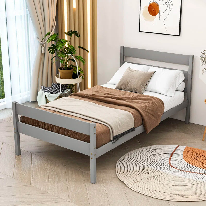 Single Bed: Wooden Platform Bed Without Storage