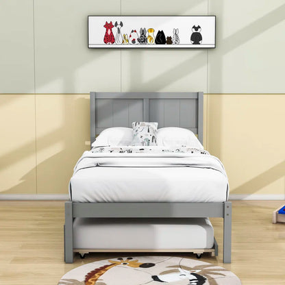 Single Bed: Wooden Platform Bed with Trundle
