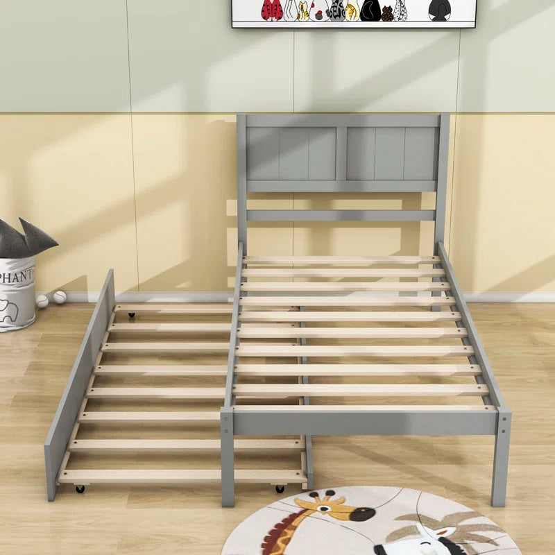 Single Bed: Wooden Platform Bed with Trundle
