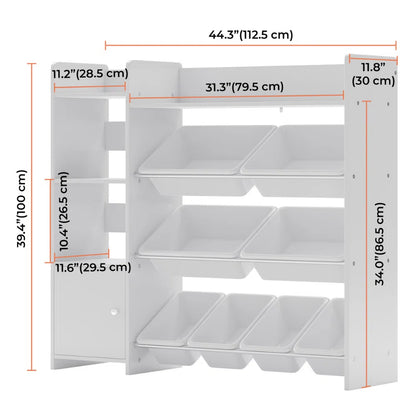 Kids Toy Storage Unit: Wooden Organiser with Bookshelf & 8 Bins