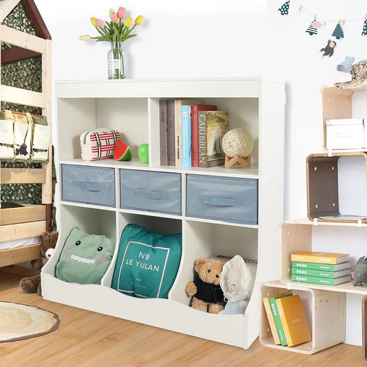 Kids Toy Storage Unit: 5-Compartment Organiser with Drawers – White Particleboard
