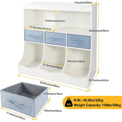 Kids Toy Storage Unit: 5-Compartment Organiser with Drawers – White Particleboard