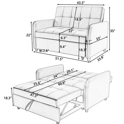 Sofa Bed: 52'' Leather Sleeper Sofa Cum Bed