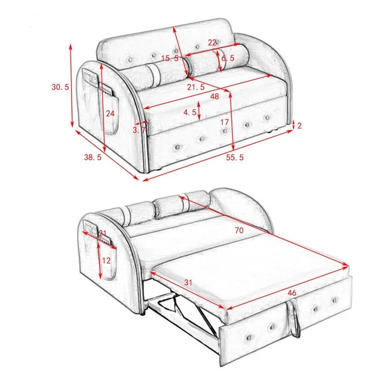 Sofa Bed: 55.5'' Upholstered Sleeper Sofa Cum Bed
