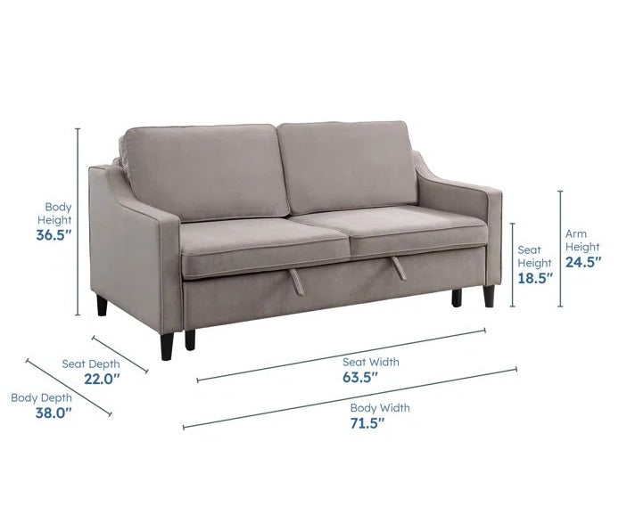 Sofa Bed: 71.5'' Velvet Convertible Sofa Cum Bed