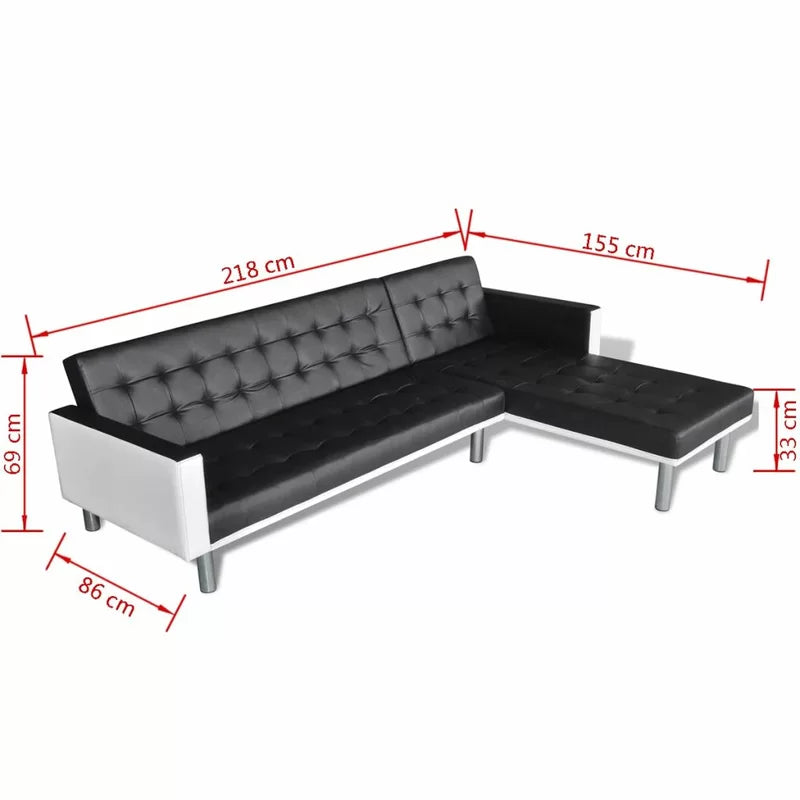 Sofa Bed: 85.8'' Vegan Leather L Shape Sofa Cum Bed