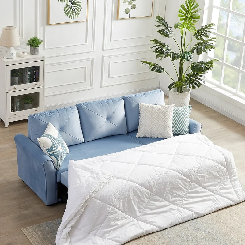 Sofa Bed: Upholstered Sectional L Shape Sofa Cum Bed Blue