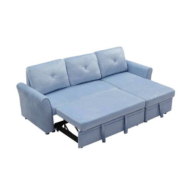 Sofa Bed: Upholstered Sectional L Shape Sofa Cum Bed Blue